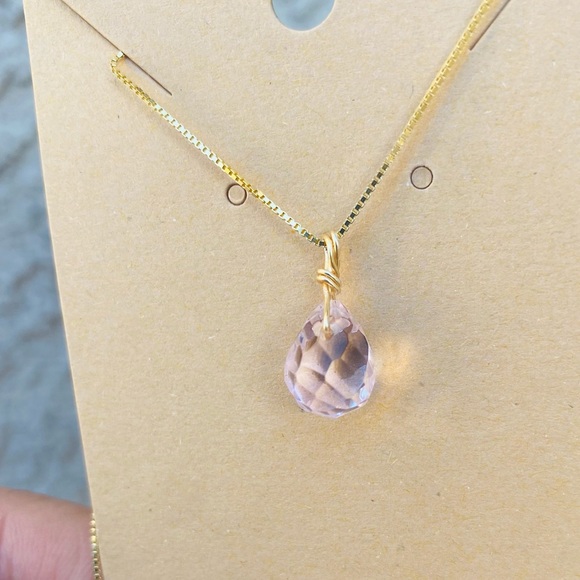 Healing Pink Rose Quartz Teardrop Necklace - Picture 3 of 15